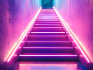 Fototapeta premium Neon Light Staircase with Vibrant Colors