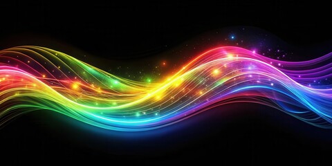 Fototapeta premium A vibrant wave of shimmering light, a flowing stream of color with glowing particles, evokes a sense of movement and energy.