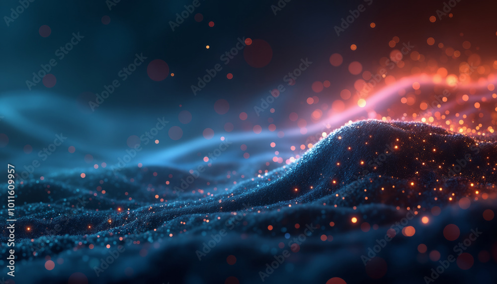 Poster A dark background with a blue and red abstract pattern, creating a mesmerizing gradient effect. This visual symbolizes the dynamic energy and movement in a digital environment.