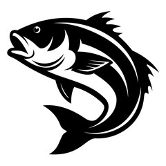 Big bass fish black silhouette for fishing logo design vector illustration