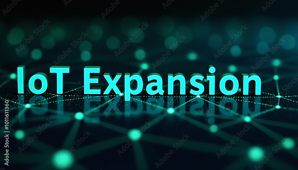 Poster iot expansion text in digital network: the phrase iot expansion highlighted within a digital grid, s