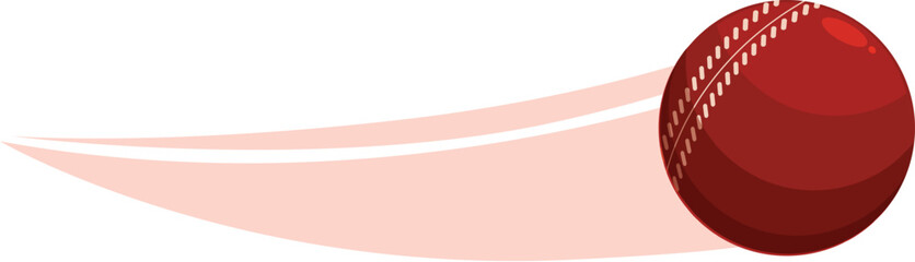 Red cricket ball moving fast with motion blur effect, isolated on white background