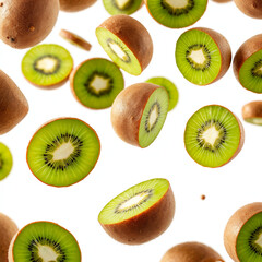 Fototapeta premium Juicy Kiwi Slices Floating in Air