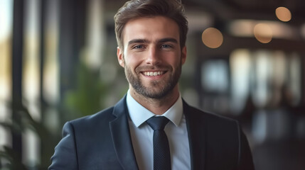 Fototapeta premium A close-up portrait of a handsome businessman in formal wear