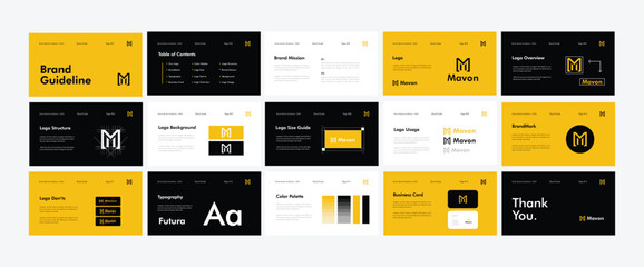 Minimal Brand Guidelines Template with Black and Yellow Color. Clean and Simple Layout in Editable Design. EPS Vector Illustration