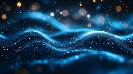 Abstract Blue Glitter Background with Bokeh Lights