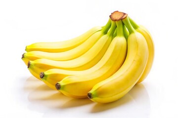 A cluster of perfect yellow and green bananas isolated on a clean white background,Fresh yellow and green bananas displayed on a bright white background, showcasing their vibrant colors