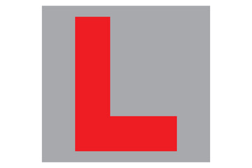 Red and white L plate learner driver sign used in the USA and UK for new drivers to display on their car vector