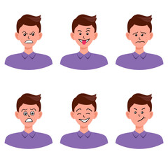 Portraits of man. Boy Avatar.  Male emotions.
