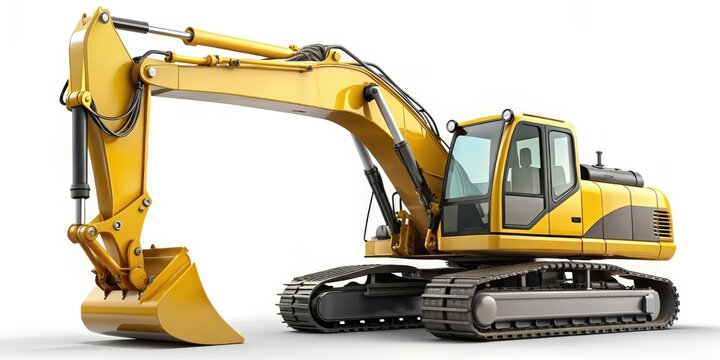 3D Render of a Yellow Excavator, 3D Rendering, Excavator, Construction Equipment