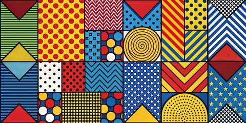 Obraz premium Abstract Geometric Mosaic Composition - Bright Colors, Bold Shapes, Pop Art Style, geometric, pattern, mosaic