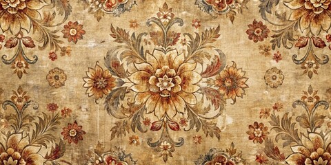 Antique Floral Pattern on Vintage Canvas, Baroque, Floral, Vintage