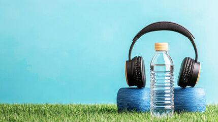 Naklejka premium be healthy in 2024 concept new year, headphone with water bottle, shirt sport
