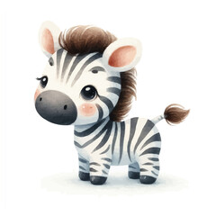 Cute Zebra Wearing Clothes Watercolor Illustration on White Background