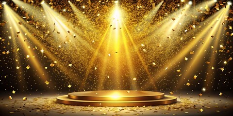 Golden Stage with Confetti and Spotlights, stage ,podium ,golden ,awards
