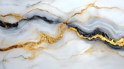 Obraz premium Abstract White Marble Texture with Gold and Black Veins, Swirling and Flowing Design