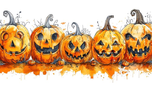 Halloween pumpkins arranged around the border