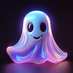 Fototapeta premium 3d glowing cute cartoon ghost in the dark background