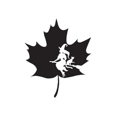 illustration of a maple leaf, witch silhouette