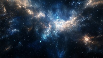 Fototapeta premium A bright nebula glows in deep space, surrounded by countless stars. This cosmic spectacle evokes a sense of awe and wonder, highlighting the beauty of the universe's vastness.. AI Generation