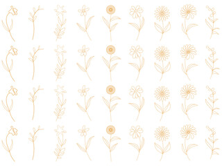 Hand drawn green and golden branch leaf element set