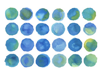 Abstract blue watercolor circles on white background