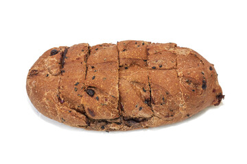 Whole loaf of Sourdough brown bread isolated on white background