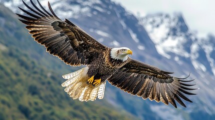 Fototapeta premium Majestic Eagle Soars Over Picturesque Mountain Vista
