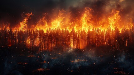 Fototapeta premium the forest is burning at night