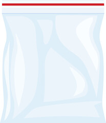 Illustration featuring an empty transparent plastic zipper bag with a red stripe, ideal for showcasing your designs
