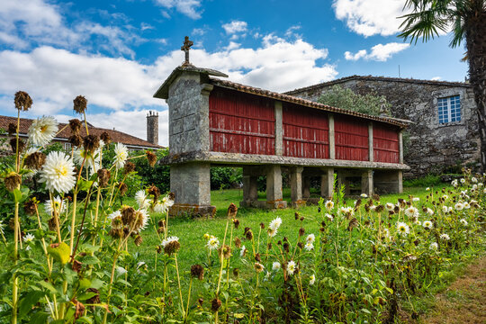 Stone and wood warehouse called Horreo used in the past to store the harvest, Galicia.
