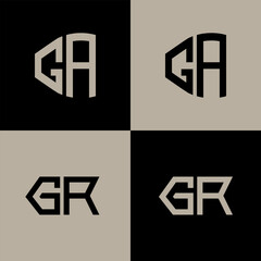 Obraz premium GA polygon, circle, hexagon, flat and simple letter logo set in one artboard. GA minimalist and classic logo.