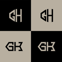 GH polygon, circle, hexagon, flat and simple letter logo set in one artboard. GH minimalist and classic logo.
