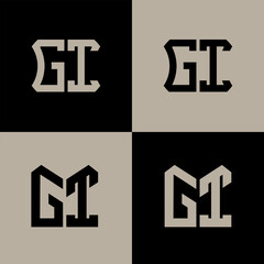 Obraz premium GI polygon, circle, hexagon, flat and simple letter logo set in one artboard. GI minimalist and classic logo.