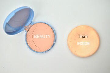 Woman powder with quote or worfs