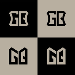 GQ polygon, circle, hexagon, flat and simple letter logo set in one artboard. GQ minimalist and classic logo.