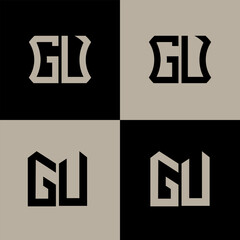 GU polygon, circle, hexagon, flat and simple letter logo set in one artboard. GU minimalist and classic logo.