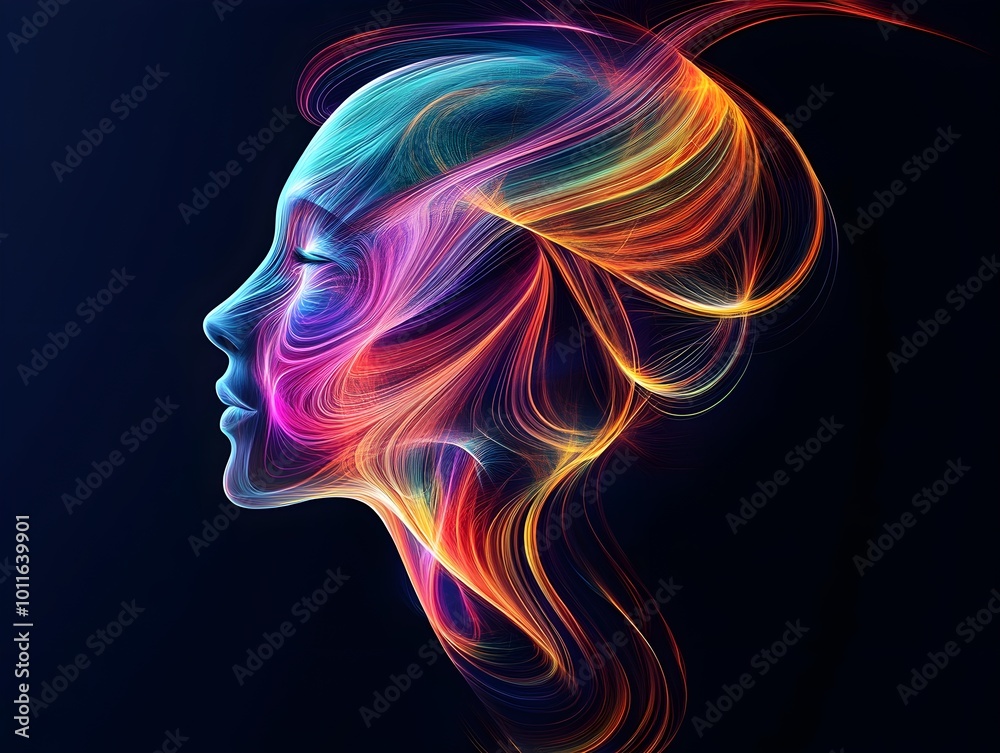 Poster Abstract Portrait with Colorful Flowing Lines