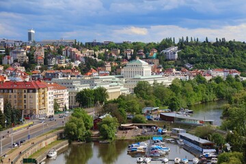 Fototapeta premium Podoli district cityscape in Prague city