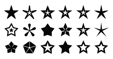 Variety of Black Star Shapes &ndash; Silhouettes and Abstract Star Icons Collection on white background