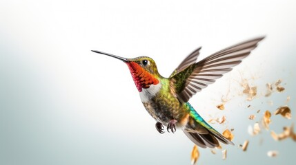 Fototapeta premium Hummingbird in Flight with Scattered Feathers