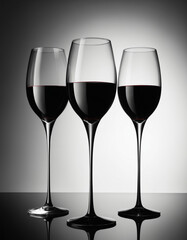 Elegant three wine glasses filled with red wine against a gradient background
