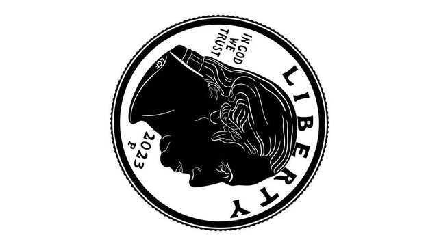 Quarter dollar coin vector design animation American currency 2023 handmade silhouette, 4K video. 	