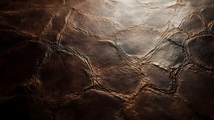 Close-up of Dark Brown Leather Texture with Wrinkles and Lines - Abstract Background