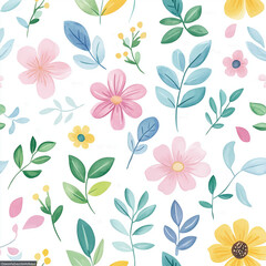 Seamless pattern with bright spring flowers, Ai