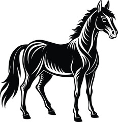 Obraz premium A Cute Horse silhouette flat style vector illustration design. Hand drown horse vector.
