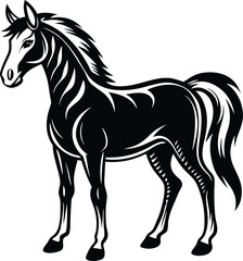 Obraz premium A Cute Horse silhouette flat style vector illustration design. Hand drown horse vector.