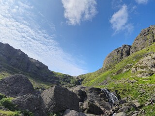 Scenic Summer Landscape: Lush Green Hills And Rocky Mountains Of Ireland