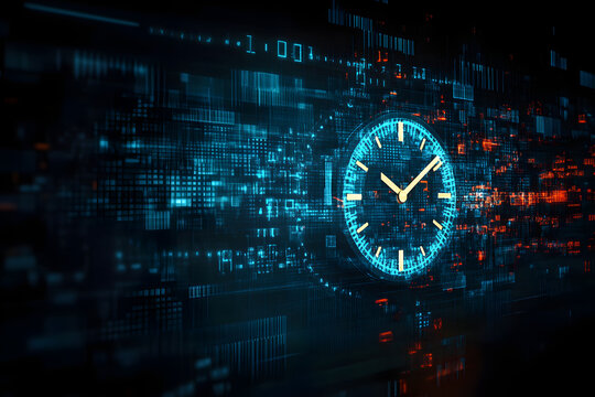 Timeline concept: Clock on digital background