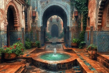 Obraz premium Tranquil Morning in Fez: Capturing Rich Tones of Architectural Elegance